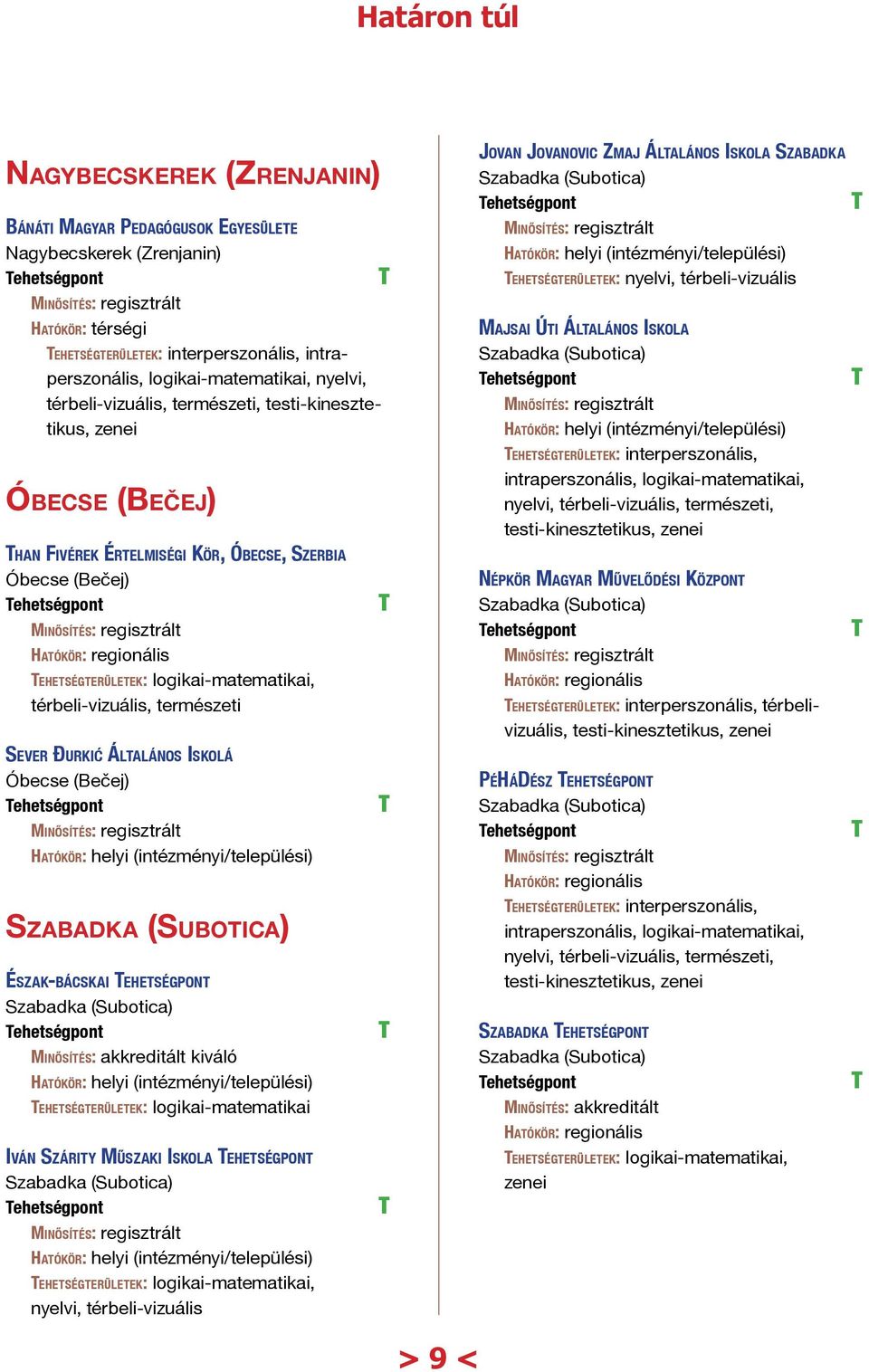 Iskolá Óbecse (Bečej) Szabadka (Subotica) Észak-bácskai Szabadka (Subotica) ehetségterületek: logikai-matematikai Iván Szárity Műszaki Iskola Szabadka (Subotica) ehetségterületek: