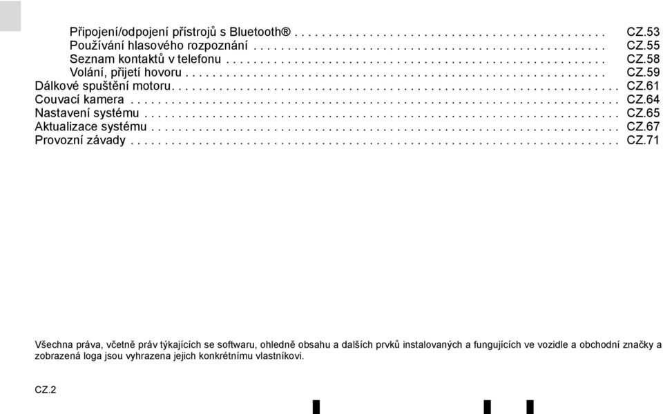 ....................................................................... CZ.64 Nastavení systému...................................................................... CZ.65 Aktualizace systému..................................................................... CZ.67 Provozní závady.