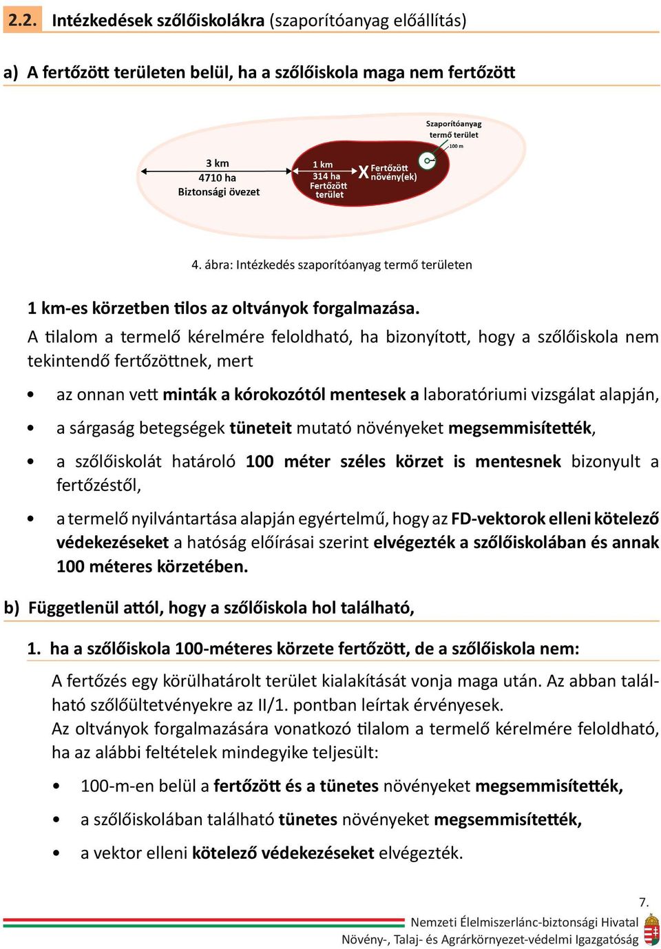 A tilalom a termelő kérelmére feloldható, ha bizonyított, hogy a szőlőiskola nem tekintendő fertőzöttnek, mert az onnan vett minták a kórokozótól mentesek a laboratóriumi vizsgálat alapján, a