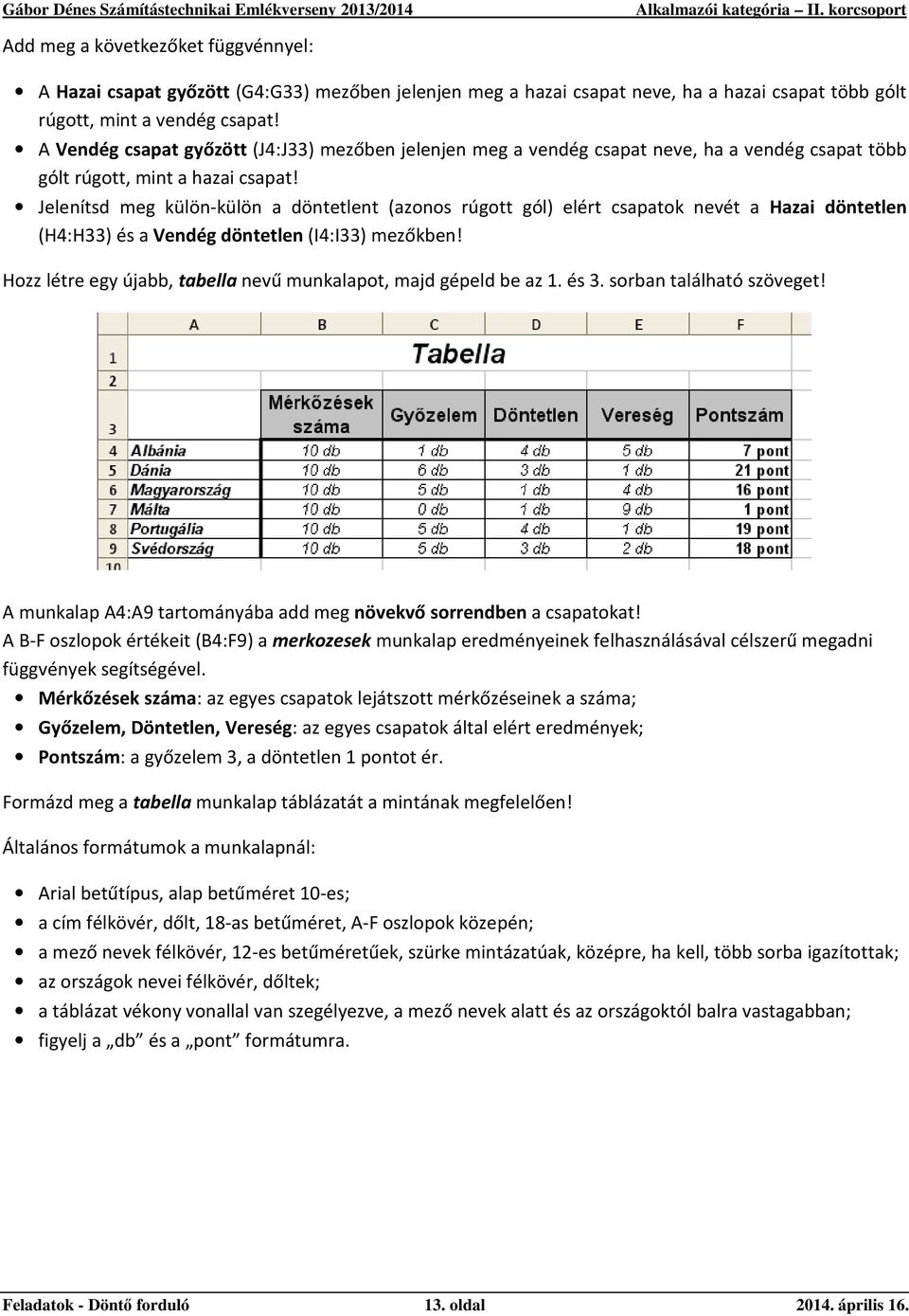 Jelenítsd meg külön-külön a döntetlent (azonos rúgott gól) elért csapatok nevét a Hazai döntetlen (H4:H33) és a Vendég döntetlen (I4:I33) mezőkben!