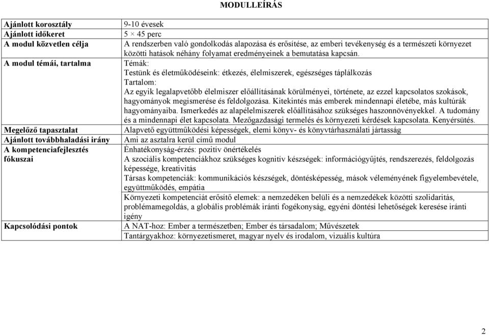 Témák: Testünk és életműködéseink: étkezés, élelmiszerek, egészséges táplálkozás Tartalom: Az egyik legalapvetőbb élelmiszer előállításának körülményei, története, az ezzel kapcsolatos szokások,