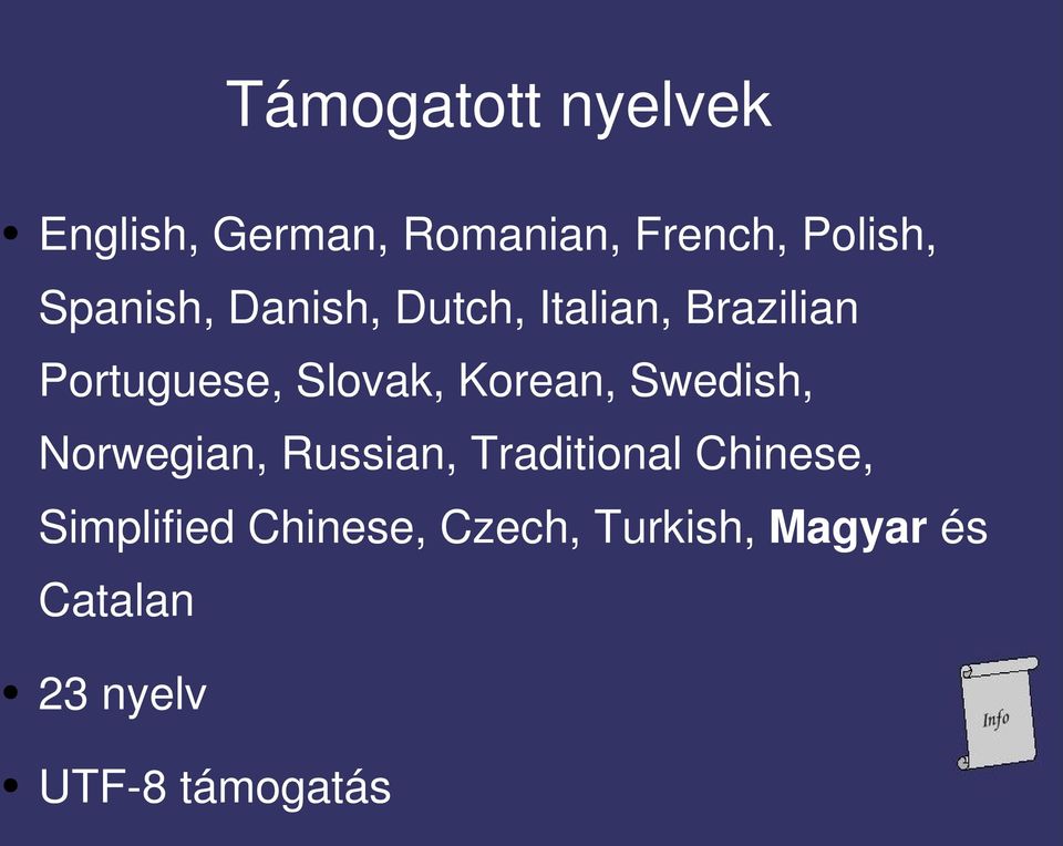 Korean, Swedish, Norwegian, Russian, Traditional Chinese,