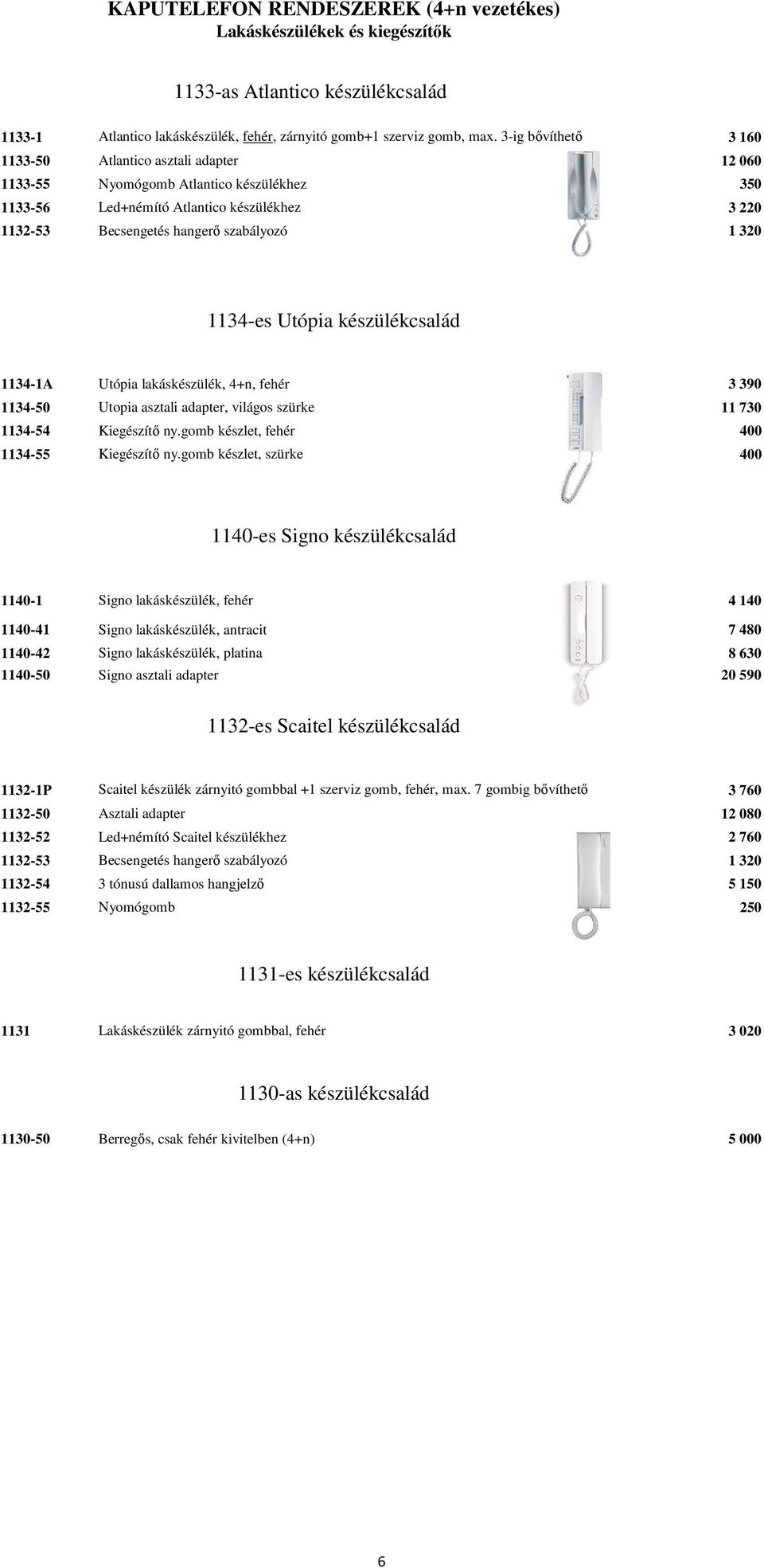 1134-es Utópia készülékcsalád 1134-1A Utópia lakáskészülék, 4+n, fehér 3 390 1134-50 Utopia asztali adapter, világos szürke 11 730 1134-54 Kiegészítő ny.gomb készlet, fehér 400 1134-55 Kiegészítő ny.