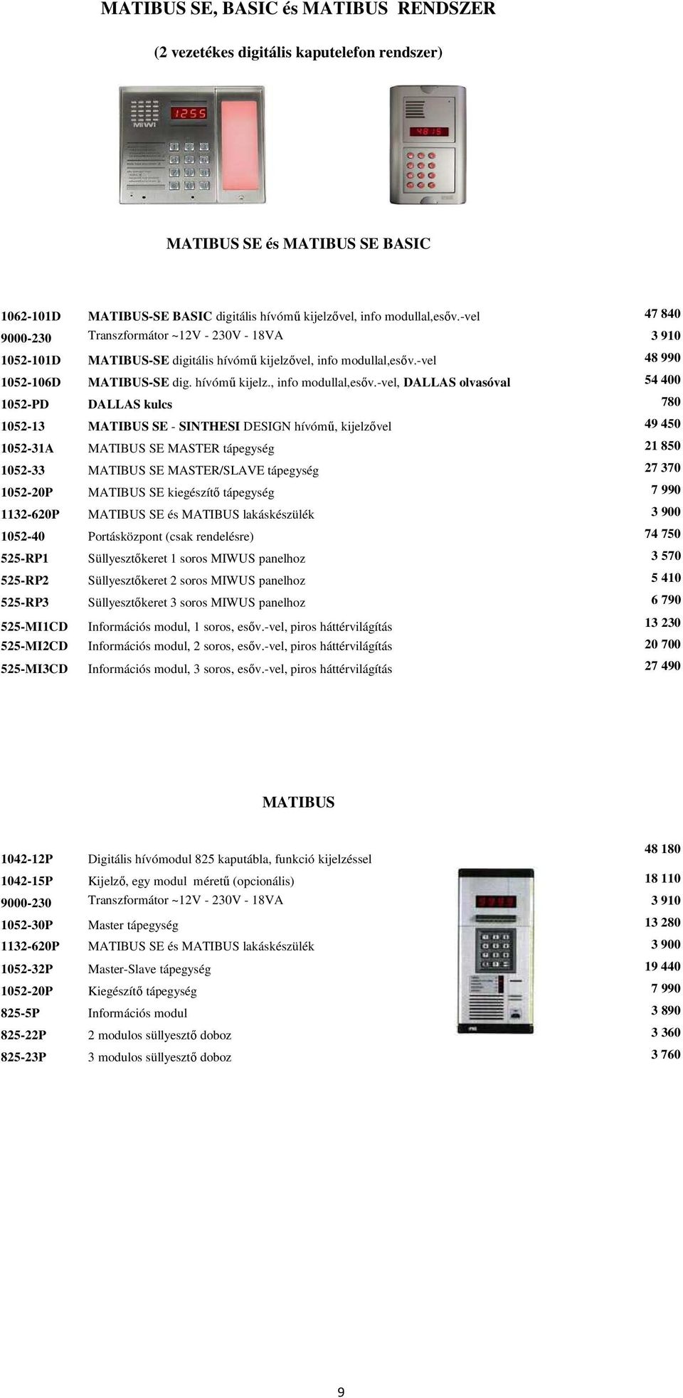 -vel 48 990 1052-106D MATIBUS-SE dig. hívómű kijelz., info modullal,esőv.