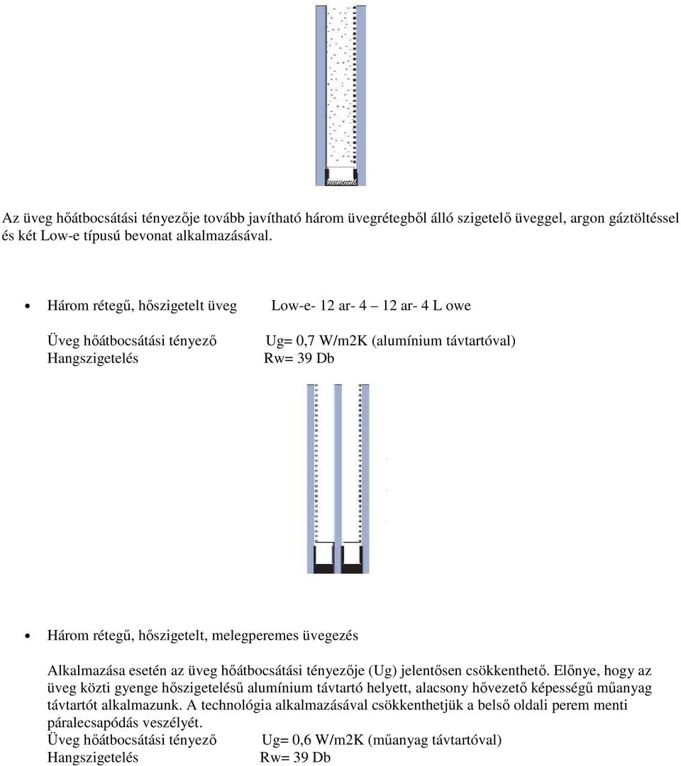 melegperemes üvegezés Alkalmazása esetén az üveg hőátbocsátási tényezője (Ug) jelentősen csökkenthető.