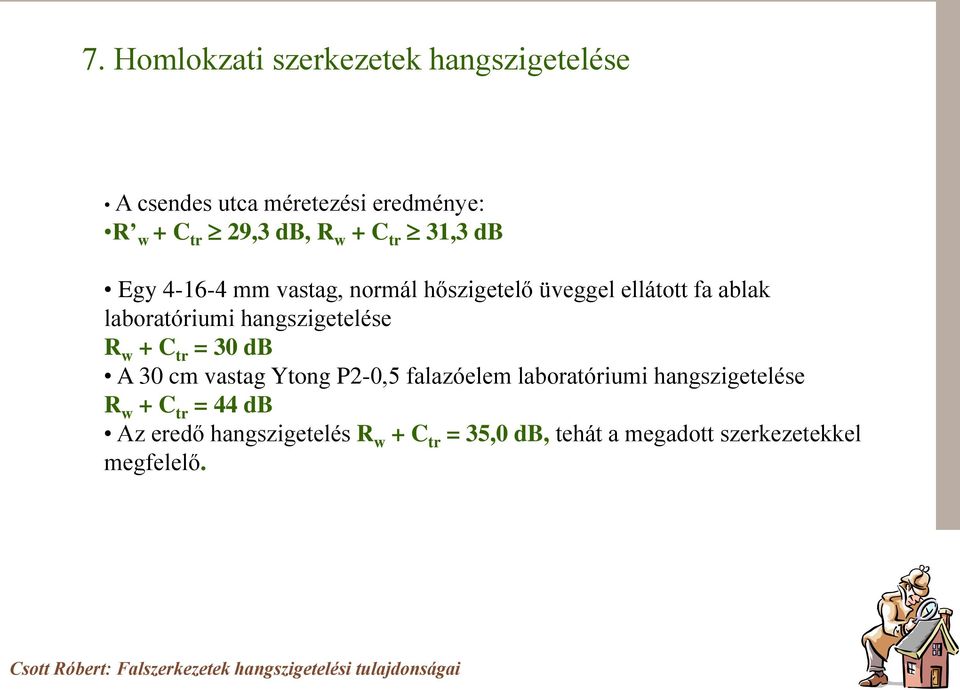 hangszigetelése R w + C tr = 30 db A 30 cm vastag Ytong P2-0,5 falazóelem laboratóriumi