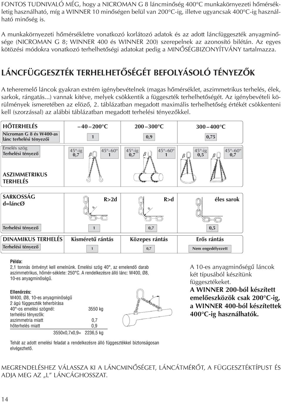Az egyes kötözési módokra vonatkozó terhelhetôségi adatokat pedig a MINÔSÉGBIZONYÍTVÁNY tartalmazza.