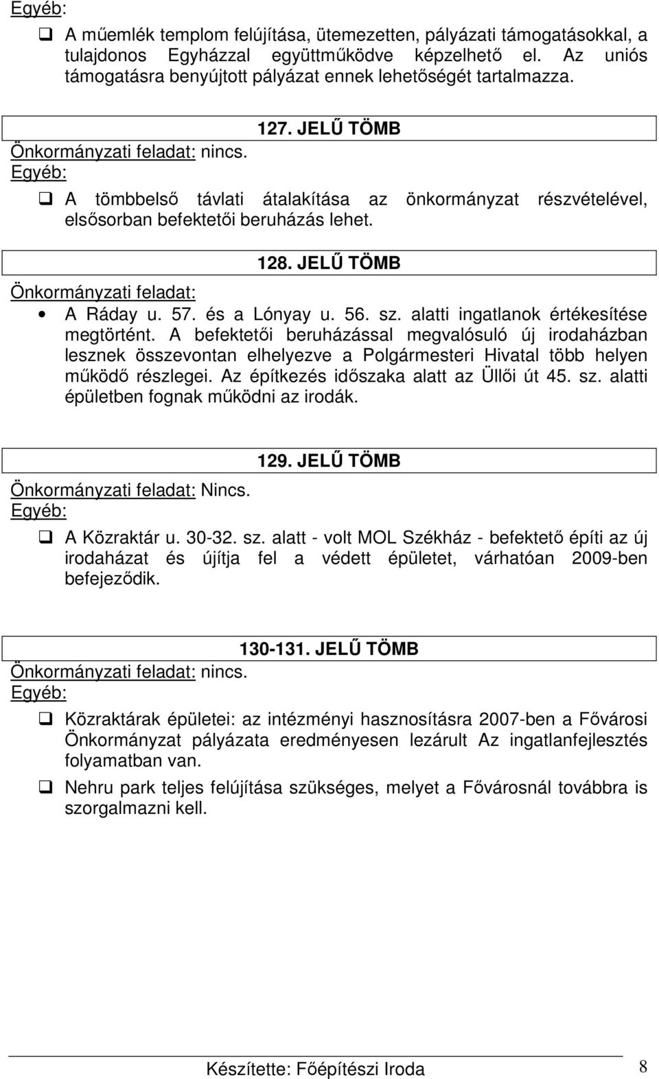 alatti ingatlanok értékesítése megtörtént. A befektetői beruházással megvalósuló új irodaházban lesznek összevontan elhelyezve a Polgármesteri Hivatal több helyen működő részlegei.