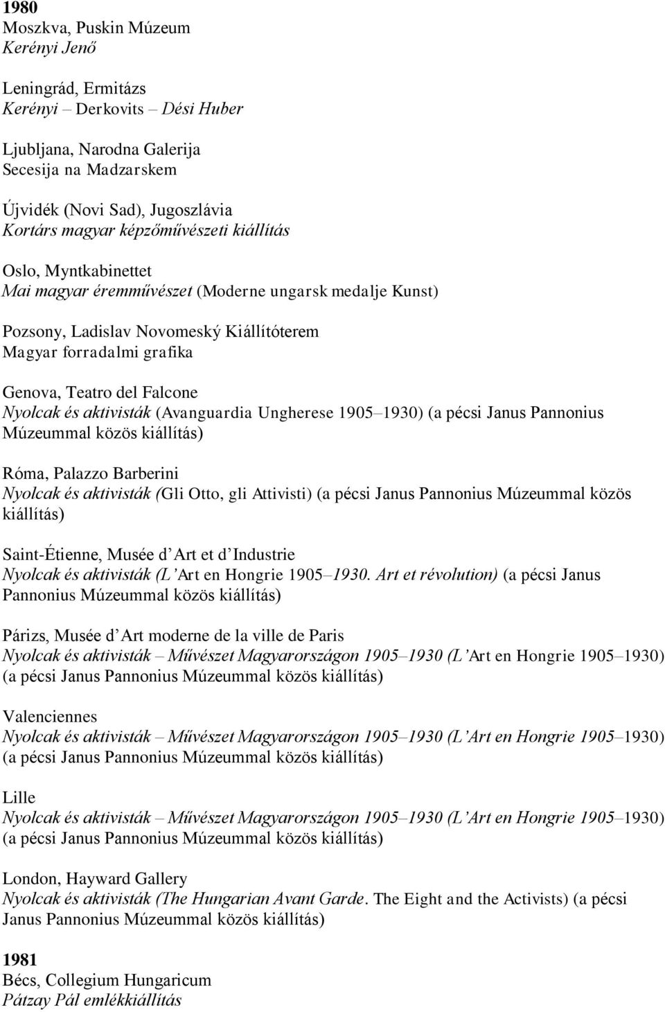 Nyolcak és aktivisták (Avanguardia Ungherese 1905 1930) (a pécsi Janus Pannonius Róma, Palazzo Barberini Nyolcak és aktivisták (Gli Otto, gli Attivisti) (a pécsi Janus Pannonius Múzeummal közös