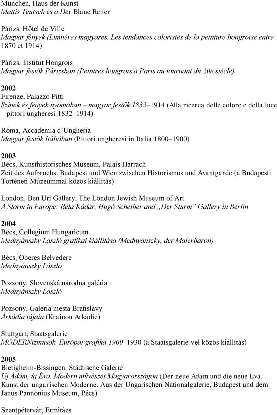 Pitti Színek és fények nyomában magyar festők 1832 1914 (Alla ricerca delle colore e della luce pittori ungheresi 1832 1914) Róma, Accademia d Ungheria Magyar festők Itáliában (Pittori ungheresi in