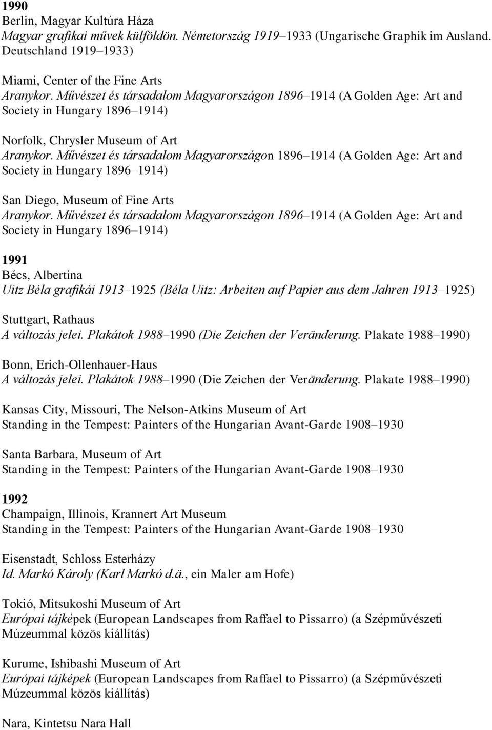 Művészet és társadalom Magyarországon 1896 1914 (A Golden Age: Art and Society in Hungary 1896 1914) San Diego, Museum of Fine Arts Aranykor.