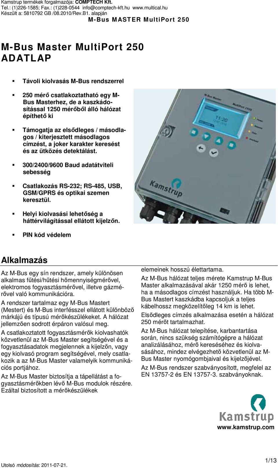 M-Bus Master MultiPort 250 ADATLAP - PDF Ingyenes letöltés