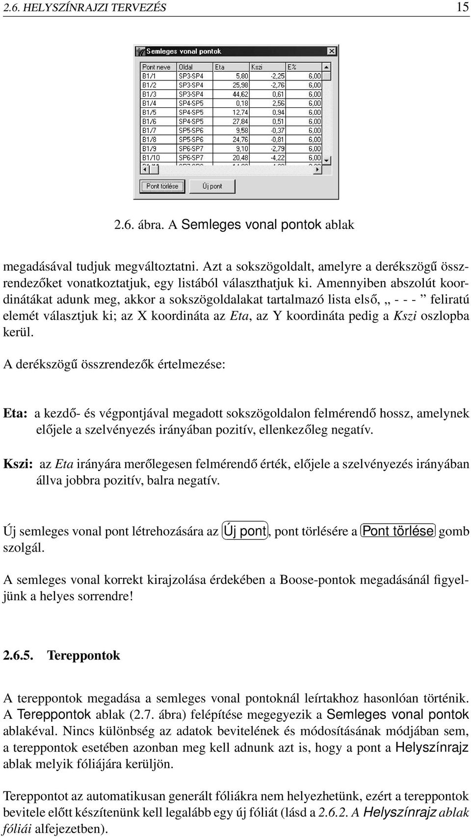 Amennyiben abszolút koordinátákat adunk meg, akkor a sokszögoldalakat tartalmazó lista első, - - - feliratú elemét választjuk ki; az X koordináta az Eta, az Y koordináta pedig a Kszi oszlopba kerül.