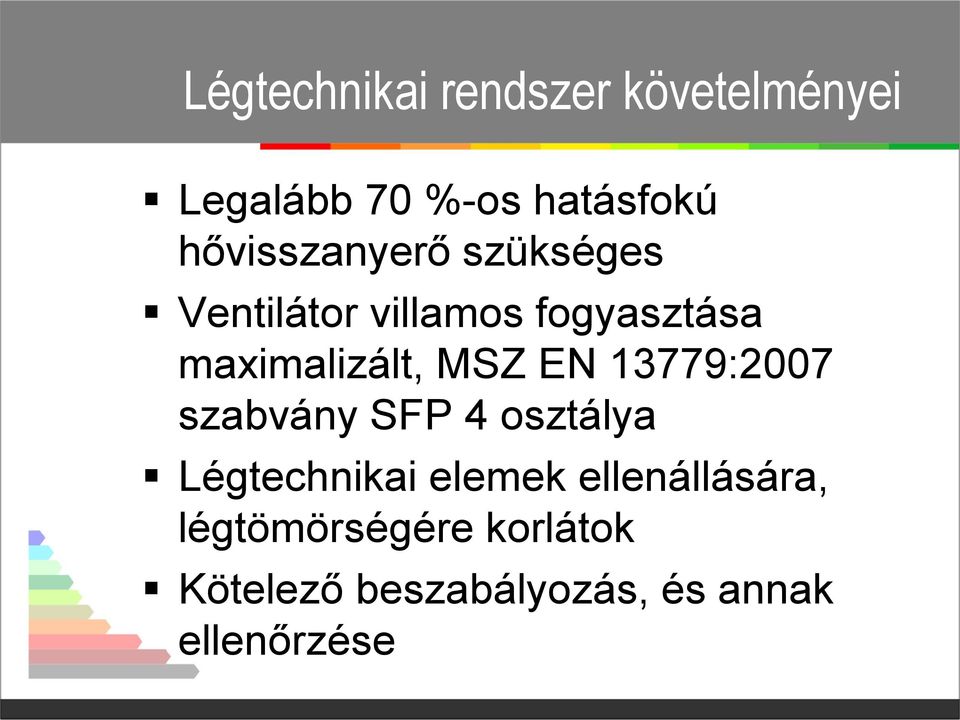 MSZ EN 13779:2007 szabvány SFP 4 osztálya Légtechnikai elemek