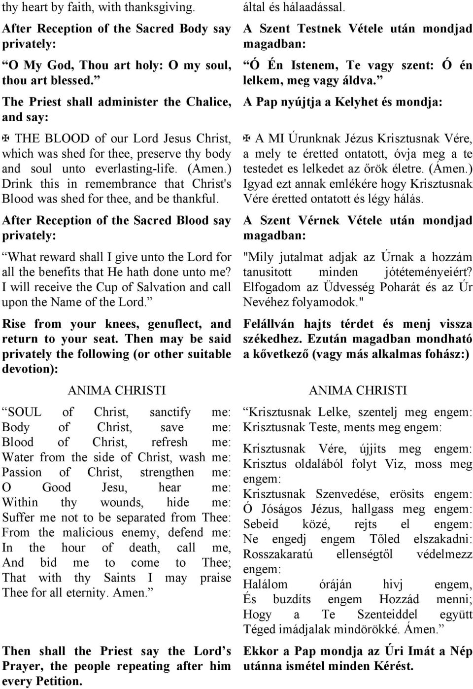 ) Drink this in remembrance that Christ's Blood was shed for thee, and be thankful.