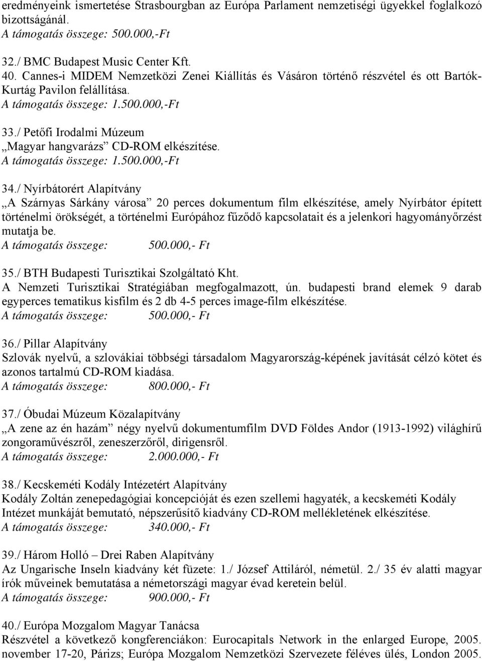 / Nyírbátorért Alapítvány A Szárnyas Sárkány városa 20 perces dokumentum film elkészítése, amely Nyírbátor épített történelmi örökségét, a történelmi Európához fűződő kapcsolatait és a jelenkori