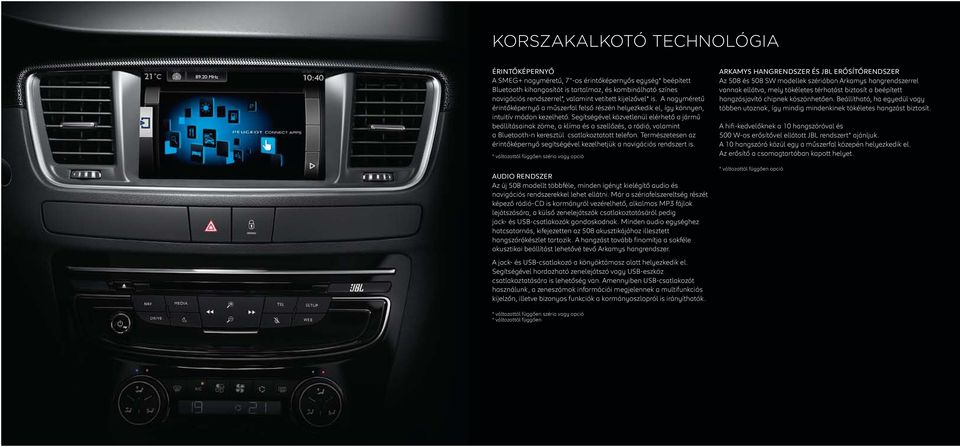 Segítségével közvetlenül elérhető a jármű beállításainak zöme, a klíma és a szellőzés, a rádió, valamint a Bluetooth-n keresztül csatlakoztatott telefon.