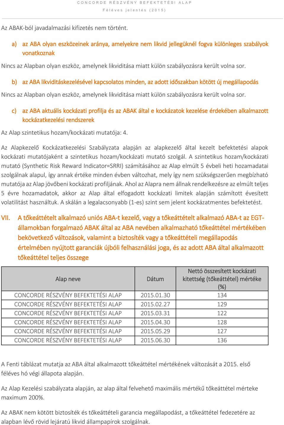 b) az ABA likviditáskzlésévl kapcsolatos mindn, az adott időszakban kötött új mgállapodás Nincs az Alapban olyan szköz, amlynk likviditása miatt külön szabályozásra krült volna sor.