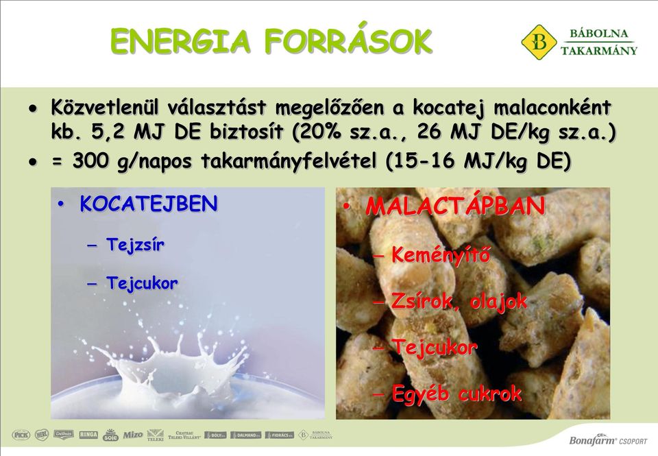 = 300 g/napos takarmányfelvétel (15-16 MJ/kg DE) KOCATEJBEN