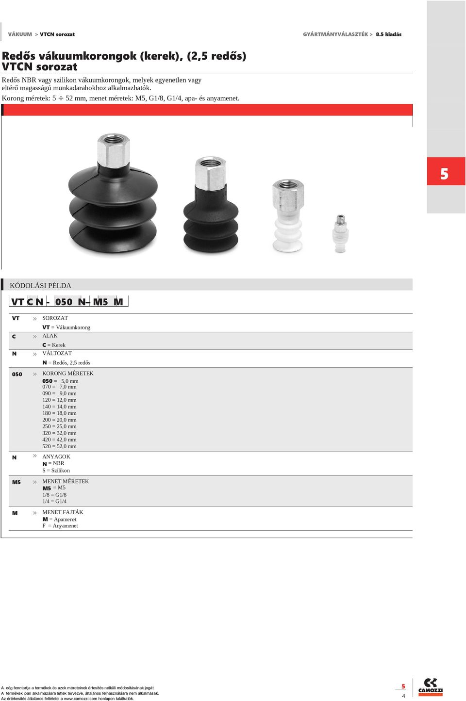 alkalmazhatók. Korong méretek: 2 mm, menet méretek: M, G1/8, G1/4, apa- és anyamenet.