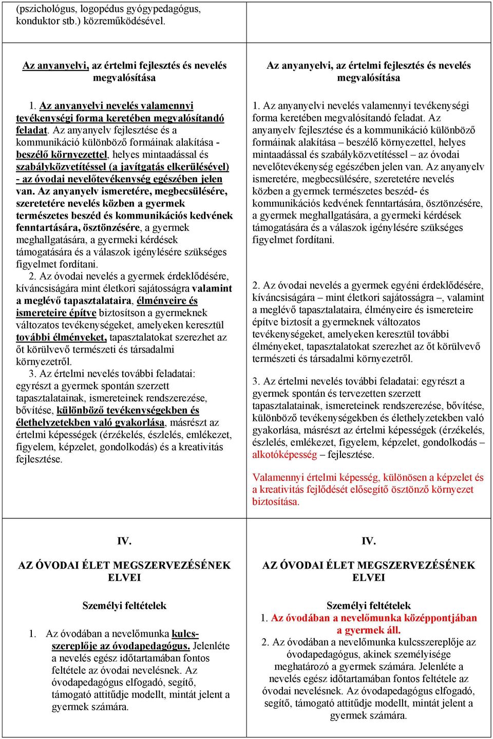 Az anyanyelv fejlesztése és a kommunikáció különböző formáinak alakítása - beszélő környezettel, helyes mintaadással és szabályközvetítéssel (a javítgatás elkerülésével) - az óvodai nevelőtevékenység