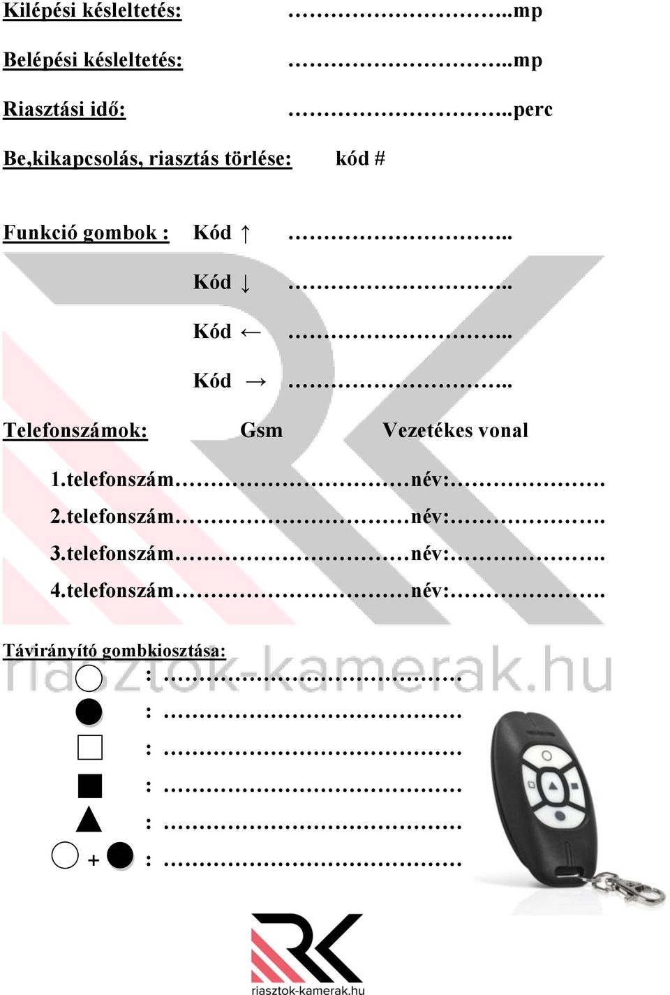 . Kód Kód.... Kód.. Telefonszámok: Gsm Vezetékes vonal 1.telefonszám név:.