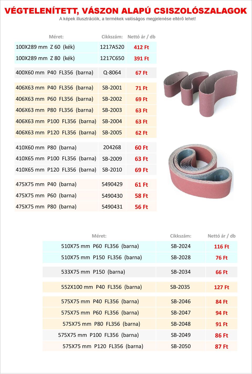 62 Ft 410X60 mm P80 (barna) 204268 60 Ft 410X65 mm P100 FL356 (barna) SB-2009 63 Ft 410X65 mm P120 FL356 (barna) SB-2010 69 Ft 475X75 mm P40 (barna) 5490429 61 Ft 475X75 mm P60 (barna) 5490430 58 Ft