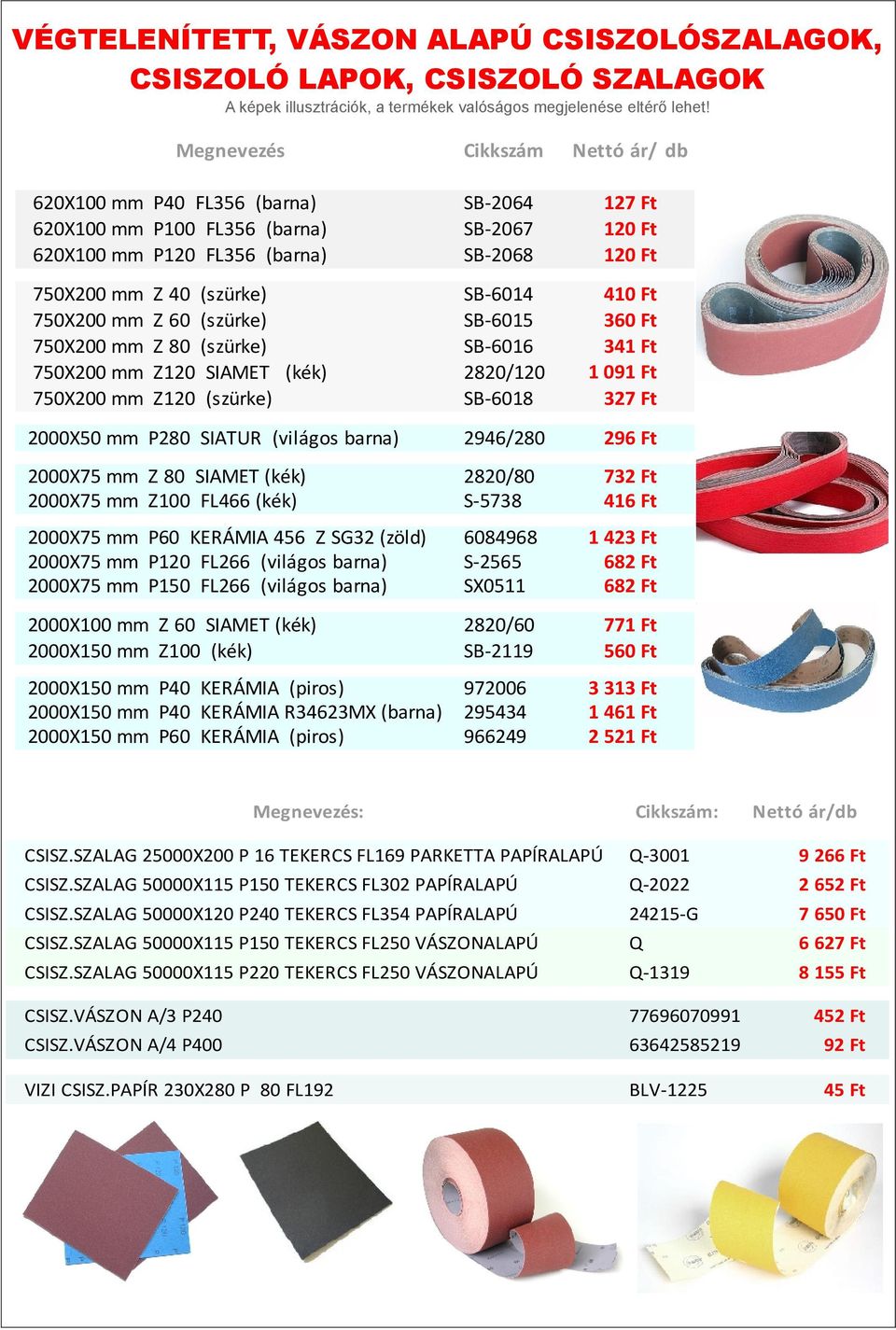 2820/120 1 091 Ft 750X200 mm Z120 (szürke) SB-6018 327 Ft 2000X50 mm P280 SIATUR (világos barna) 2946/280 296 Ft 2000X75 mm Z 80 SIAMET (kék) 2820/80 732 Ft 2000X75 mm Z100 FL466 (kék) S-5738 416 Ft