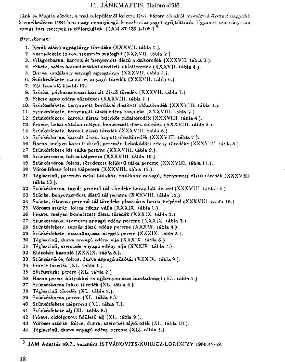 tábla 2.). 3. Világosbarna, karcolt és benyomott díszű oldaltöredék (XXXVII. tábla 3.). 4. Fekete, széles kannelúrákkal díszített oldaltöredék (XXXVII. tábla 4.). 5.