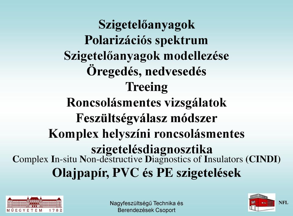 módszer Komplex helyszíni roncsolásmentes szigetelésdiagnosztika Complex