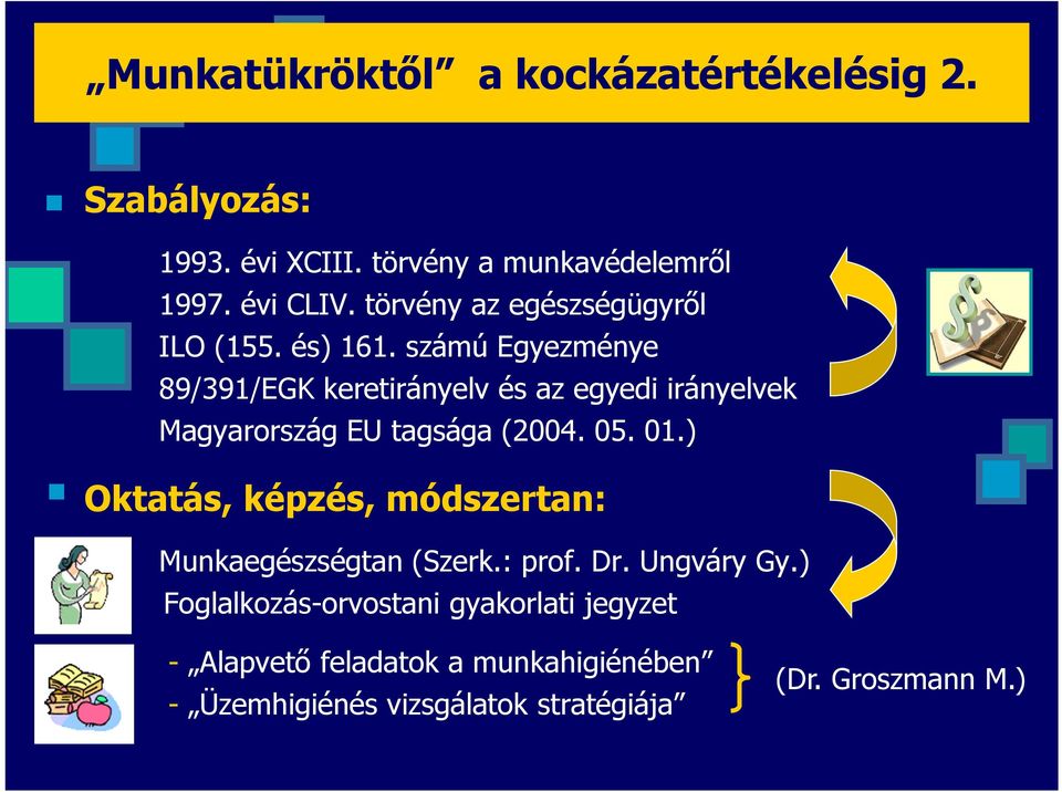 számú Egyezménye 89/391/EGK keretirányelv és az egyedi irányelvek Magyarország EU tagsága (2004. 05. 01.