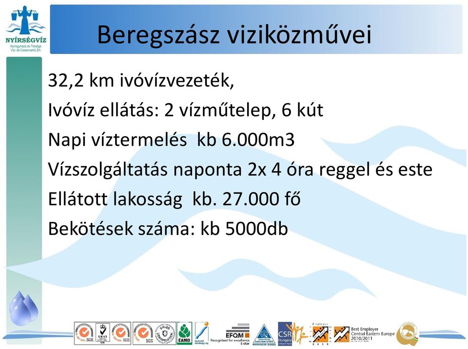 000m3 Vízszolgáltatás naponta 2x 4 óra reggel és este