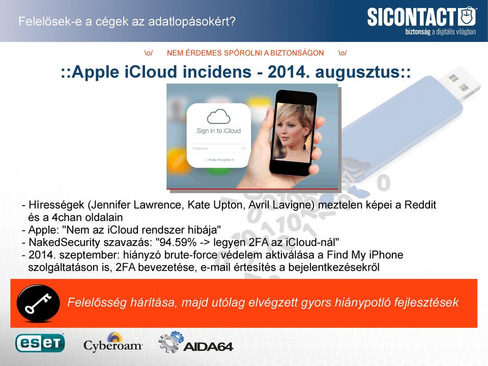 Apple: "Nem az icloud rendszer hibája" - NakedSecurity szavazás: "94.59% -> legyen 2FA az icloud-nál" - 2014.