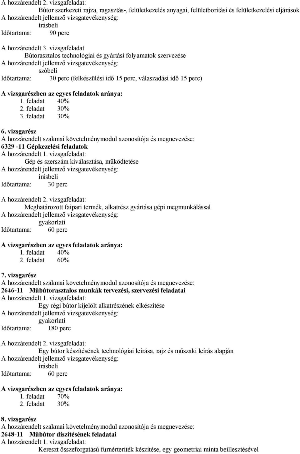 feladat 40% 2. feladat 30% 3. feladat 30% 6. vizsgarész A hozzárendelt szakmai követelménymodul azonosítója és megnevezése: 6329-11 Gépkezelési feladatok A hozzárendelt 1.