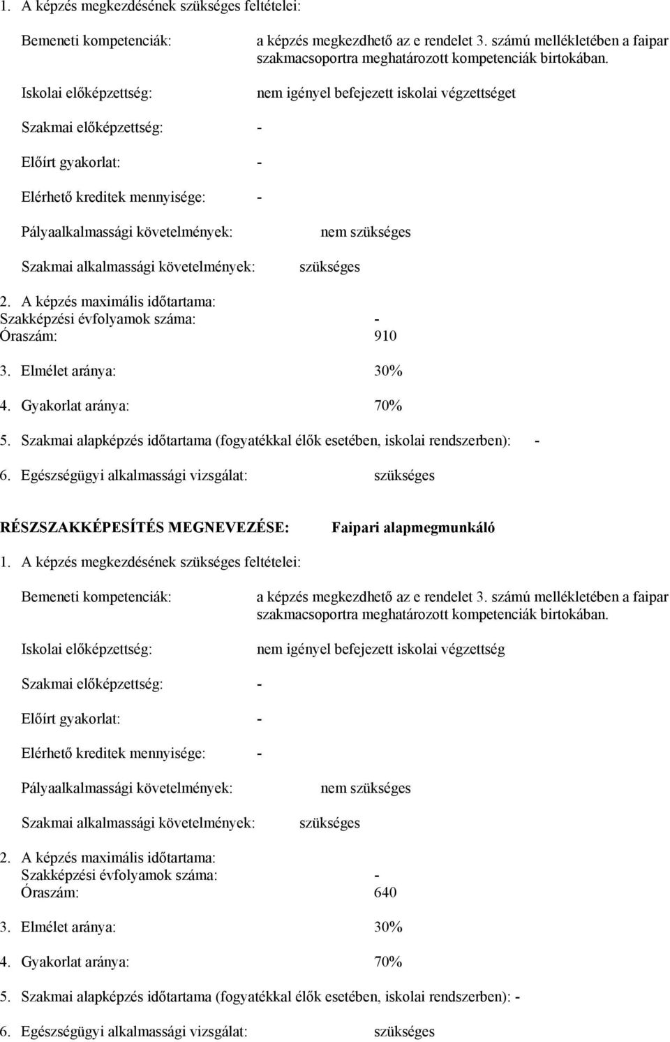 nem igényel befejezett iskolai végzettséget Szakmai előképzettség: - Előírt gyakorlat: - Elérhető kreditek mennyisége: - Pályaalkalmassági követelmények: Szakmai alkalmassági követelmények: nem