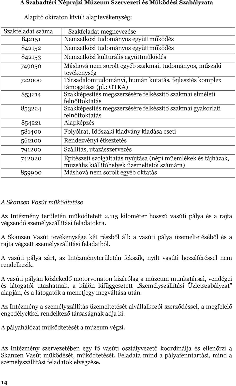 : OTKA) 853214 Szakképesítés megszerzésére felkészítő szakmai elméleti felnőttoktatás 853224 Szakképesítés megszerzésére felkészítő szakmai gyakorlati felnőttoktatás 854221 Alapképzés 581400