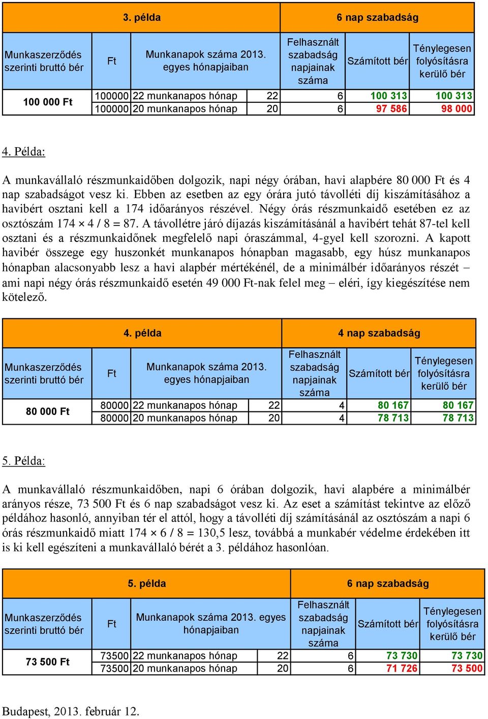 Ebben az esetben az egy órára jutó távolléti díj kiszámításához a havibért osztani kell a 174 időarányos részével. Négy órás részmunkaidő esetében ez az osztószám 174 4 / 8 = 87.