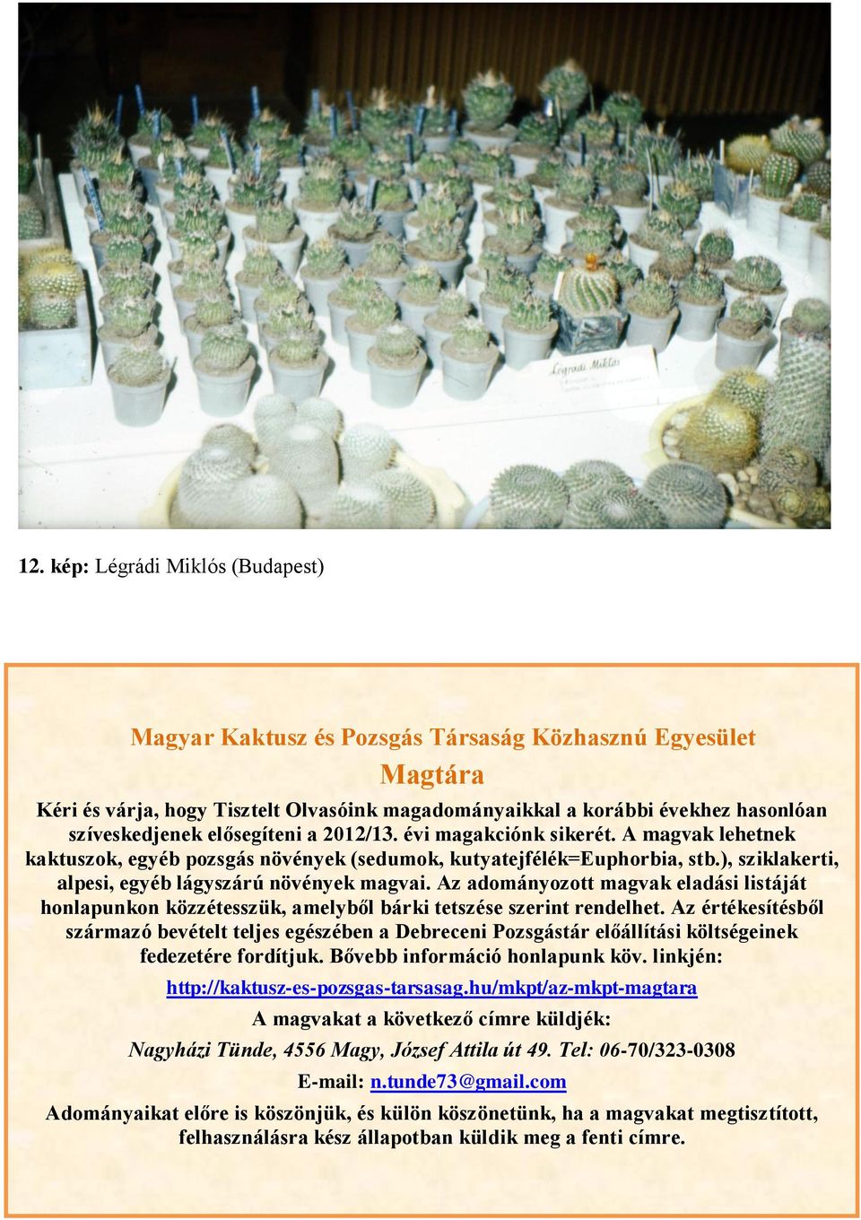 Az adományozott magvak eladási listáját honlapunkon közzétesszük, amelyből bárki tetszése szerint rendelhet.