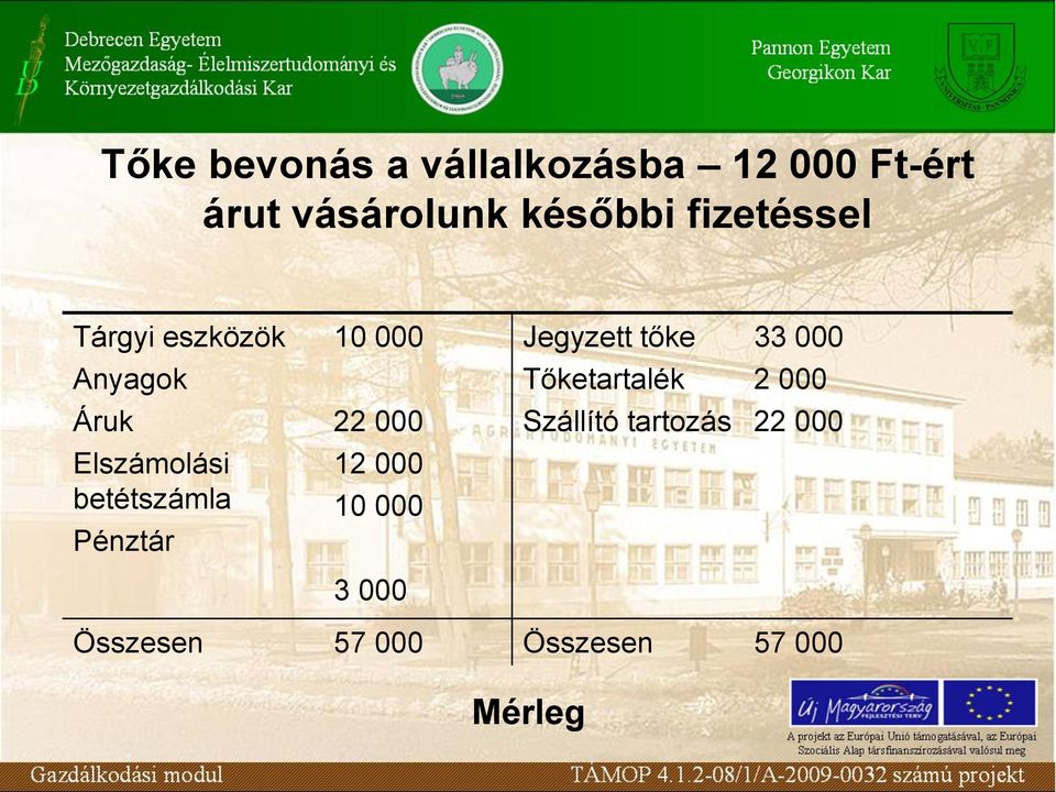 Tőketartalék 2 000 Áruk 22 000 Szállító tartozás 22 000