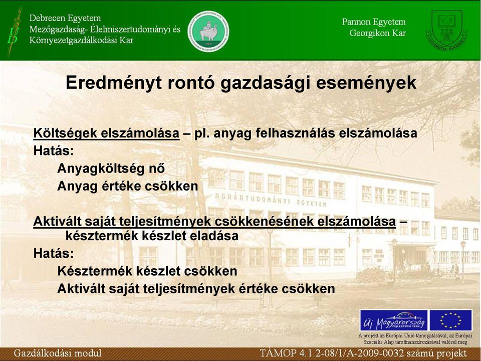 Aktivált saját teljesítmények csökkenésének elszámolása késztermék készlet