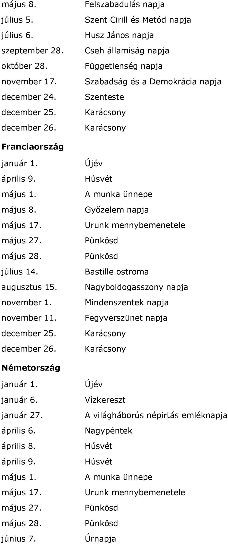 Szabadság és a Demokrácia napja Szenteste Franciaország május 8. május 27. július 14. november 11.