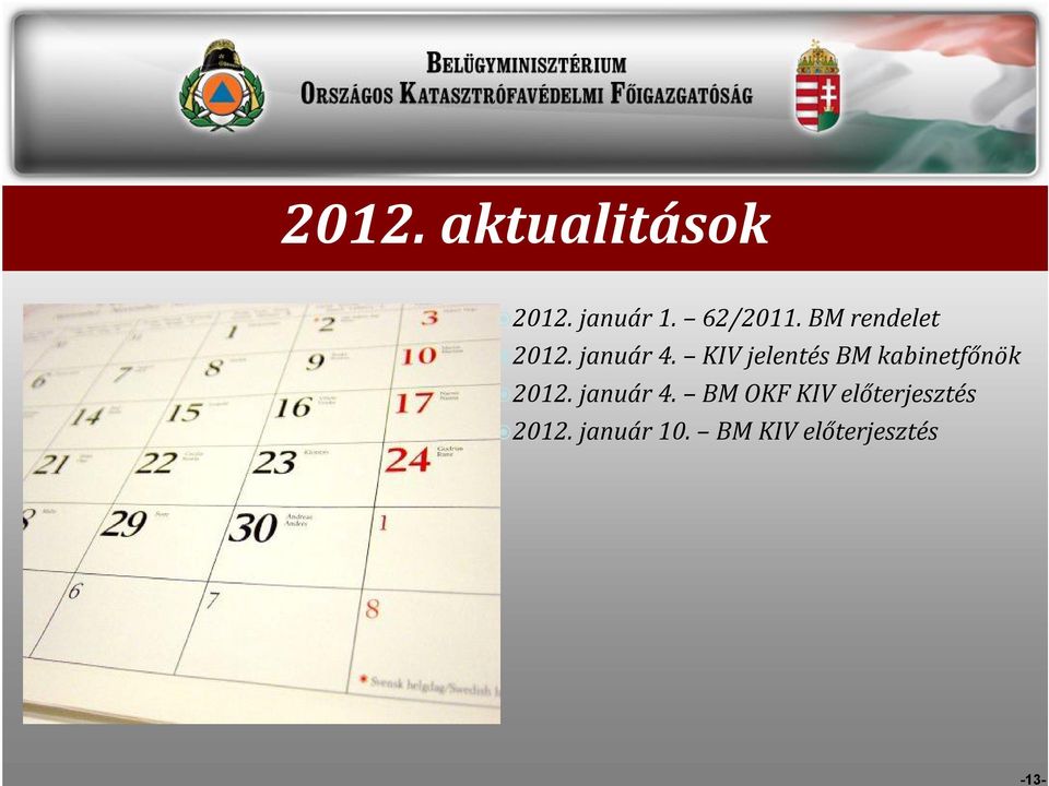 KIV jelentés BM kabinetfőnök 2012. január 4.