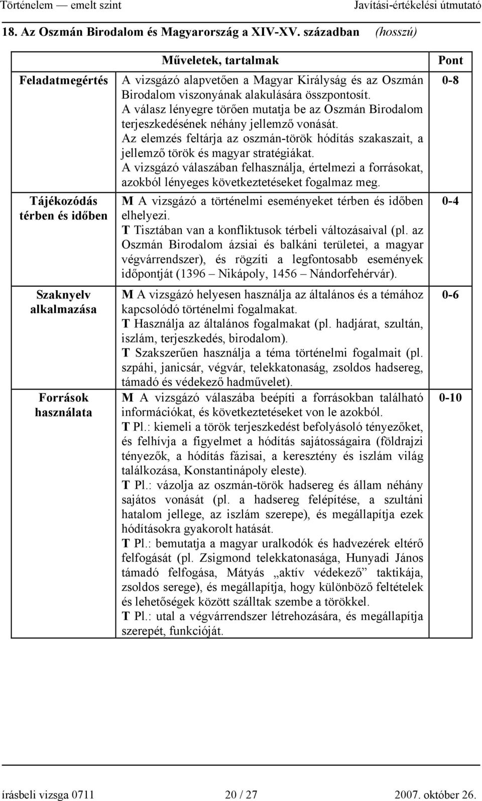 viszonyának alakulására összpontosít. A válasz lényegre törően mutatja be az Oszmán Birodalom terjeszkedésének néhány jellemző vonását.