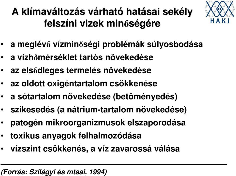 csökkenése a sótartalom növekedése (betöményedés) szikesedés (a nátrium-tartalom növekedése) patogén