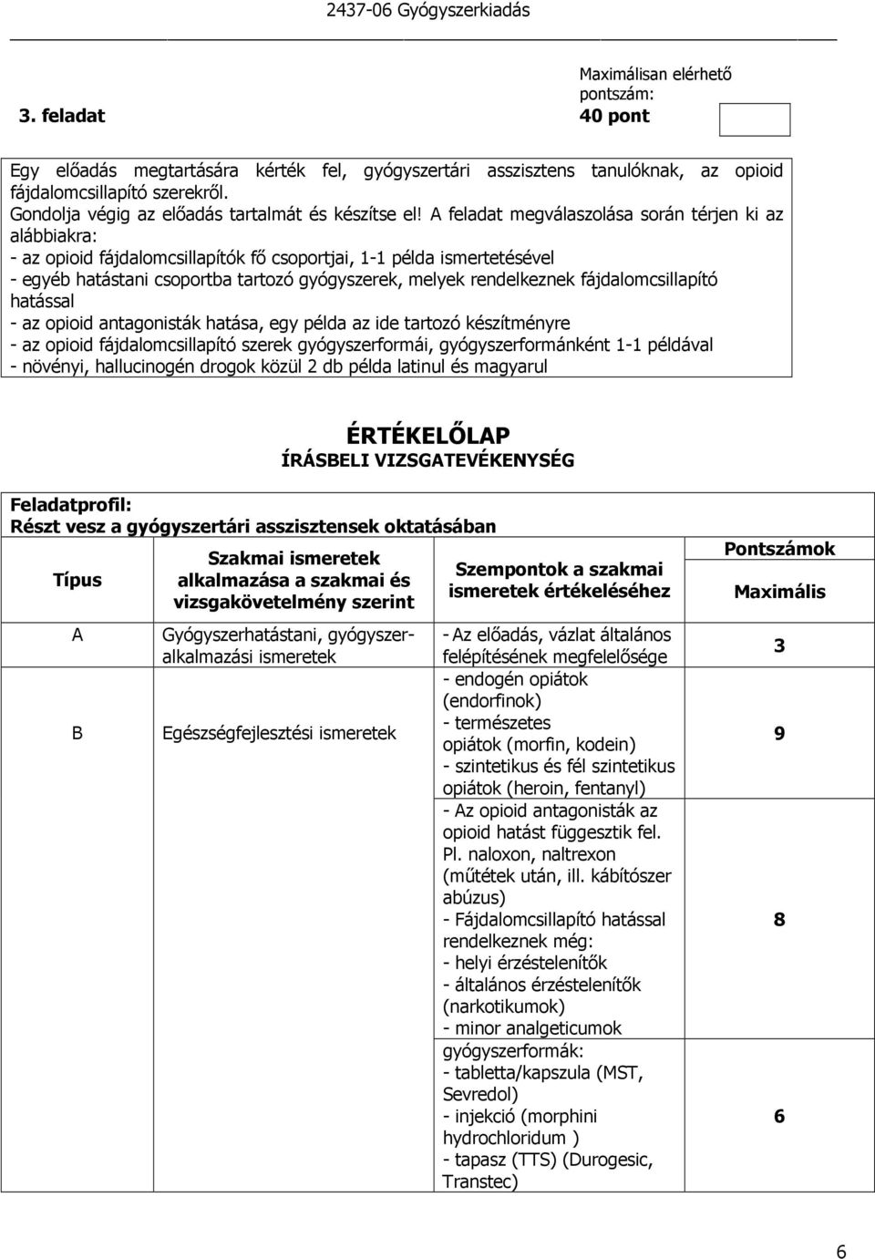 A feladat megválaszolása során térjen ki az alábbiakra: - az opioid fájdalomcsillapítók fı csoportjai, - példa ismertetésével - egyéb hatástani csoportba tartozó gyógyszerek, melyek rendelkeznek