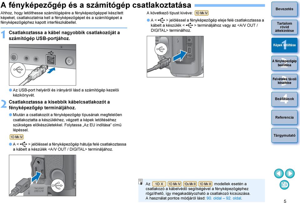 Csatlakoztassa a kisebbik kábelcsatlakozót a fényképezőgép termináljához.