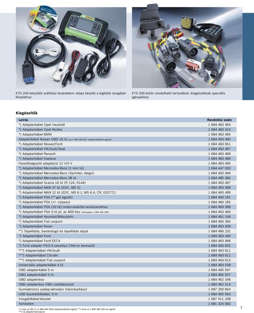 490 *) Adapterkábel Nissan/Ford 1 684 463 651 *) Adapterkábel VW/Audi/Seat 1 684 463 467 *) Adapterkábel Renault 1 684 463 468 *) Adapterkábel Daewoo 1 684 463 489 Feszültségszint adaptáció 12 V/5 V