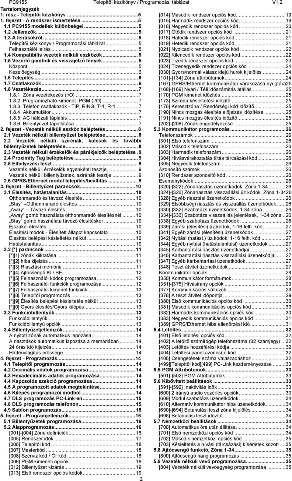 ..6 1.6 Telepítés...6 1.7 Csatlakozók...6 1.8 Vezetékezés...7 1.8.1. Zóna vezetékezés (I/O)... 7 1.8.2. Programozható kimenet -PGM (I/O)... 7 1.8.3. Telefon csatlakozók - TIP, RING, T-1, R-1... 7 1.8.4.