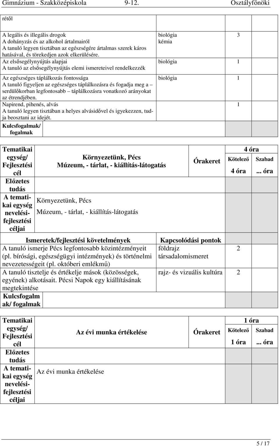 Az elsősegélynyújtás alapjai A tanuló az elsősegélynyújtás elemi ismereteivel rendelkezzék Az egészséges táplálkozás fontossága A tanuló figyeljen az egészséges táplálkozásra és fogadja meg a