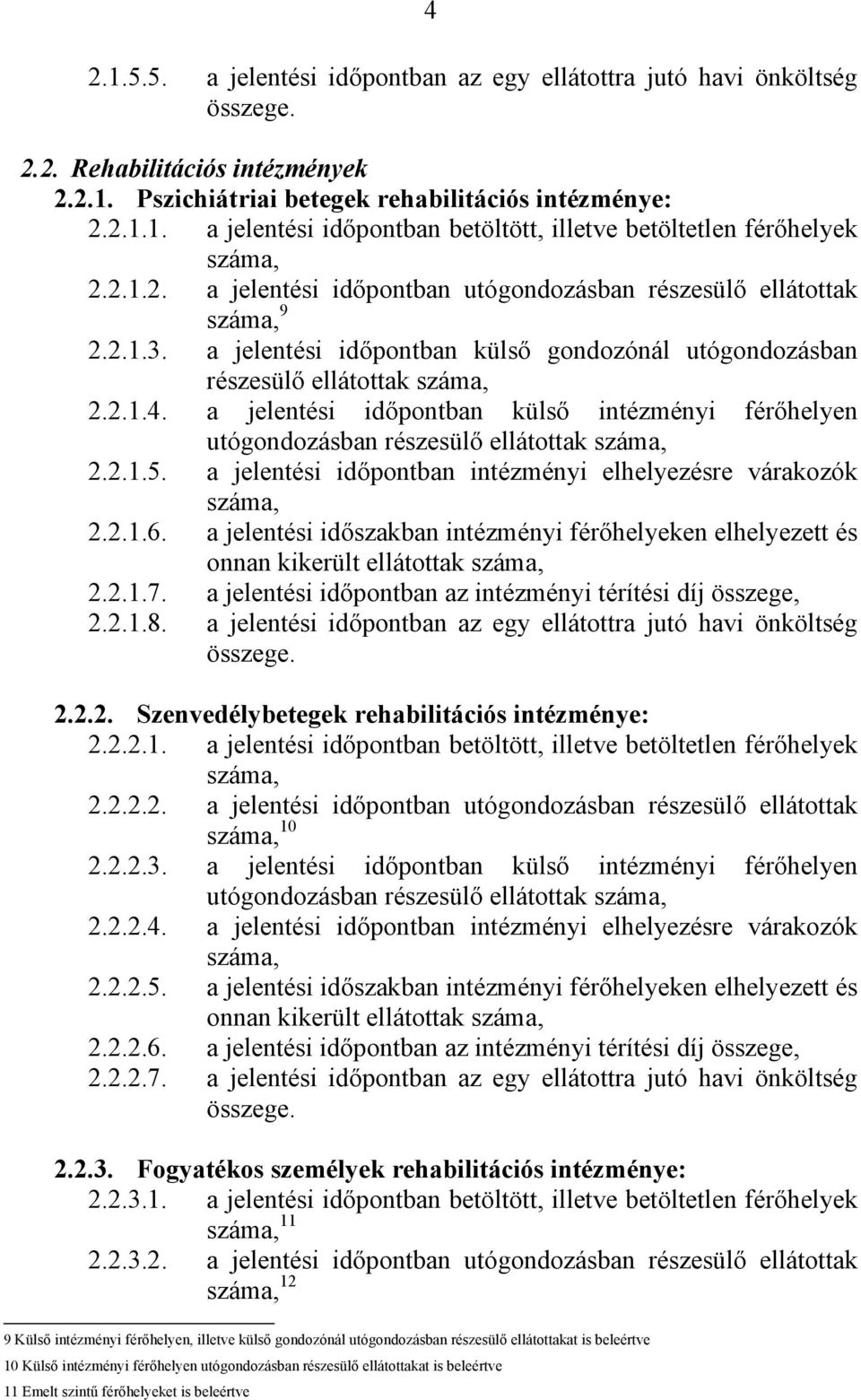 a jelentési időpontban külső intézményi férőhelyen utógondozásban részesülő ellátottak 2.2.1.5. a jelentési időpontban intézményi elhelyezésre várakozók 2.2.1.6.